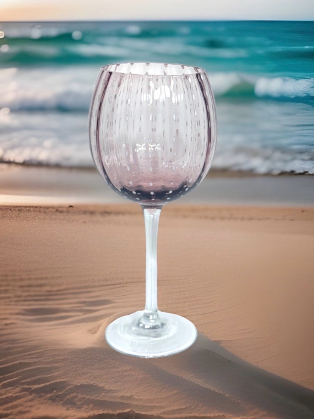 Hand Blown Plum Wine Glasses Optic Panel Scalloped Rim Artland Cambria 16oz